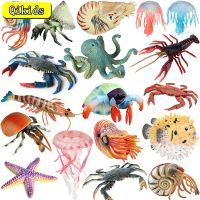 {AhQ ornaments} จำลอง Sea Life รุ่นสัตว์ Action Lobster Crayfish Hermit Crab Octopus Conch ตัวเลข Figurines ของเล่นสำหรับของขวัญเด็ก