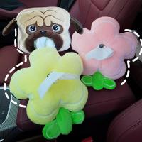 Car Tissue Box Creative Tissue Bag Soft Cartoon Plush Dog Flower Paper Napkin Case Car Interior Storage Napkin Tissue Holder