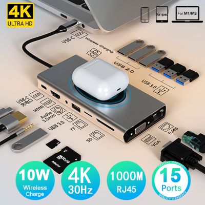 USB C stasiun Dok HUB nirkabel HUB pengisian daya USB 3.0 Tipe C ke HDMI adaptor pemisah USB PD untuk Macbook Pro