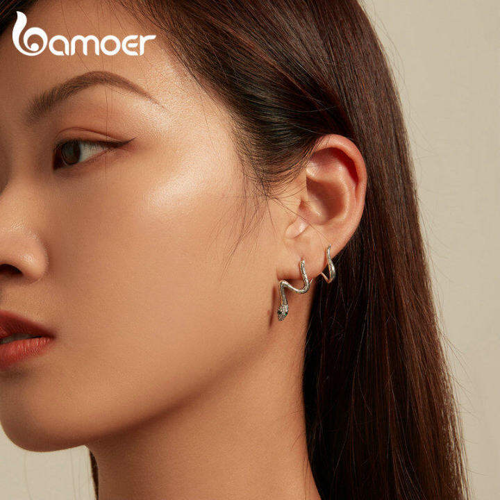 bamoer-ต่างหูเงินแท้925สีเขียว-zircon-snake-stud-earrings-ไม่สม่ำเสมอสำหรับผู้หญิง-cool-fashion-fine-jewelry-bse763zzth