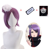 Anime BORUTO Konan Cosplay Purple Wig Hairpin Headband Ring Heat Resistant Hair + Free Wig Cap Halloween Party Role Play Props