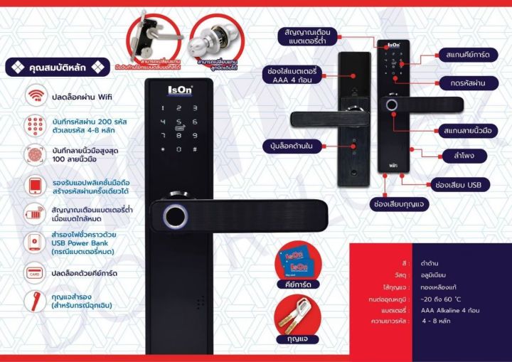 ison-digital-door-lock-ดิจิตอลล็อค-5-in-1-สแกนลายนิ้วมือ-แอพพลิเคชั่น-รหัสผ่าน-คีย์การ์ด-และกุญแจ