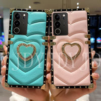 YJD แหวนเคสสำหรับ Vivo V29 Pro โปรสามมิติรูปเลิฟเพชรขอบตรงกันกระแทกเคสโทรศัพท์