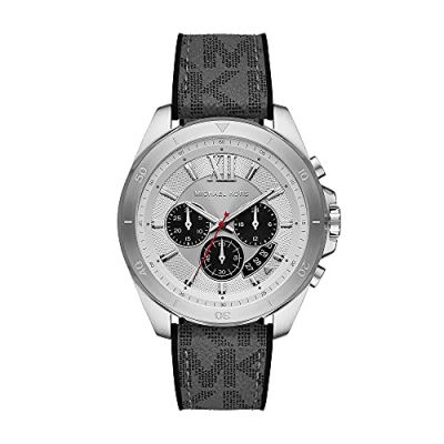 Michael Kors Mens Brecken Quartz Watch with Stainless Steel Strap Black Logo Strap