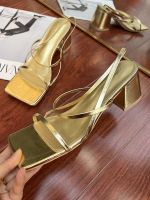 French-style withdrawal of expensive tail goods [Mid-year promotion] Exquisite style medium heel sandals with thin straps for foreign trade large size thick heel sandals for women 【QYUE】