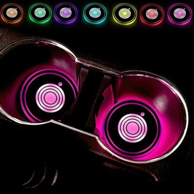 2 Pcs 7 Colors Car Led Cup Holder Light Mats Car Coasters Bottle Atmosphere Light Conslation Backlight Led Cup Holder Pads