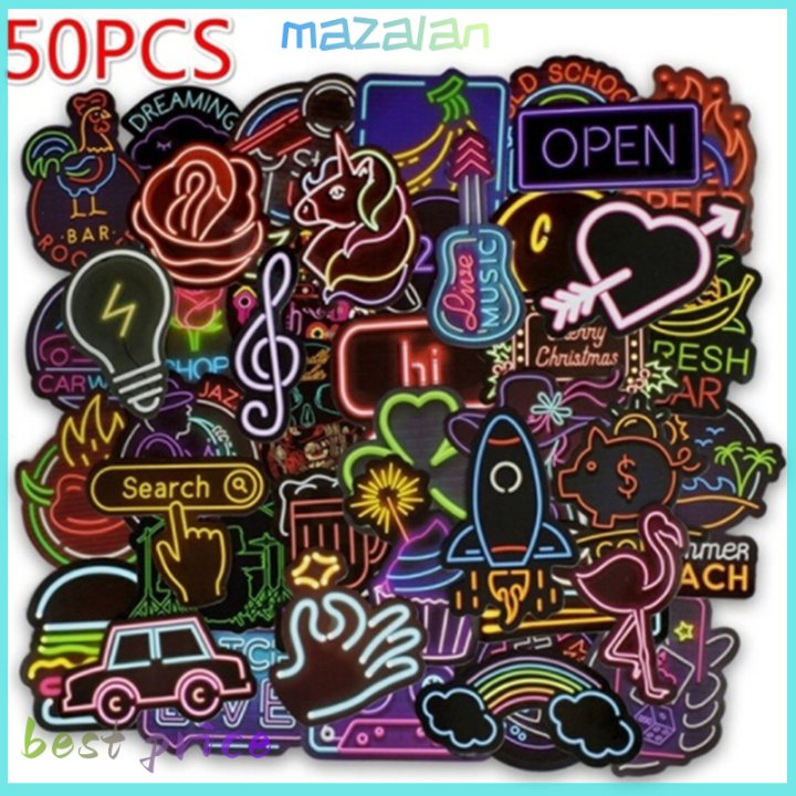 mazalan-50pcs-neon-light-style-สติกเกอร์น่ารักสำหรับกระเป๋าเดินทางแล็ปท็อปกีตาร์-cool-doodle