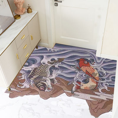 Rubber Doormat Washable Non-slip Rug for Hallway Koi Fish Pattern Waterproof Easy Clean Carpet Entryway Resist Dirt Trapper Rugs