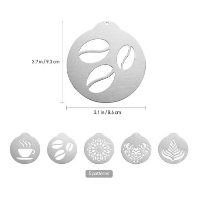 5Pc Stainless Steel Coffee Stencil Set Coffee Barista Tools Cappuccino Arts Templates Coffee Garland Mould Coffee Decoration