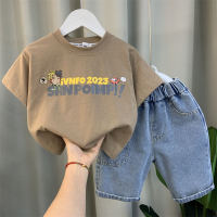 Boys Summer Suit 2023 New Western Style Childrens Short-Sleeved Clothes Tide Boys Baby Summer Cool Handsome Childrens Clothing