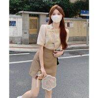 COD DTRUTYUYTUU Korean two-piece set summer new chic short-sleeved shirt top temperament high waist mini skirt womens fashion casual suit