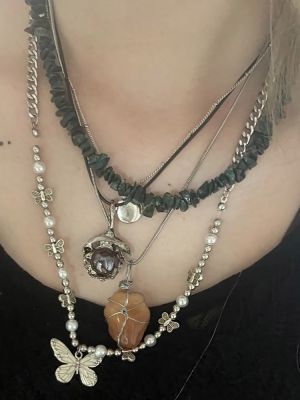【CC】 Colorful Stones Choker Bohemia Gravel Beaded Grunge Necklace Set  Punk Collier Hippie Jewelry