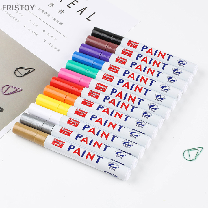 fristoy-12สีสี-marker-ปากกาจาง-หลักฐานรถยางยางยาง-cd-โลหะถาวร