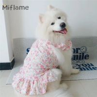 Miflame Big Dog Princess Skirt Pet Floral Dress Large Dogs Skirt Samoyed Labrador Golden Retriever Pink Summer Thin Outfit Dresses