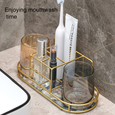 ชั้นเก็บของห้องน้ำติดผนังสำหรับล้างปากแปรงสีฟันยาสีฟันชั้นวางของในห้องน้ำหรูหราโดยไม่ต้องเจาะ
