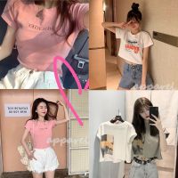 เสื้อครอป เสื้อยืดลำลอง เสื้อเอวลอย เสื้อยืดแขนสั้นผู้หญิง Womens short sleeve T-shirt แฟชั่น เซ็กซี่หนุ่มสาวคอกลมแขนสั้น เสื้อยืดหญิง