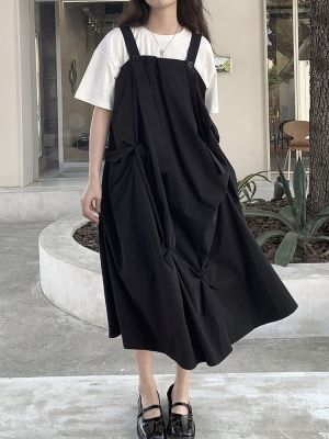 XITAO Pleated Dress Pullover Goddess Fan Casual Black Loose Sleeveless Dress WLD7356