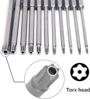 ชุดข้อต่อไขควงหัว Torx 11ชิ้นก้านหกเหลี่ยม1/4นิ้ว S2เหล็กแม่เหล็ก3นิ้วชุดหัวสกรูท็อก T6-T40ความปลอดภัยยาว75มม.