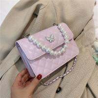 On the new summer popular texture pearl portable diagonal small bag female 2020 new trendy texture diamond bag