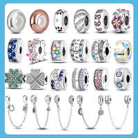 925 Silver Clasp คลิป Spacer Stopper ลูกปัด Charms &amp; Safety Chain Clasp Charm Bead fit Pandora สร้อยข้อมือ DIY เครื่องประดับ-Naoei