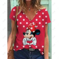 blouses women new style 2023 blouses women semi formal New Womens T Shirt Relaxed Ladies Clothes Blouse V-neck Fashion Disney Minnie Mickey Mouse Print Oversized Sweatshirt Loose Top