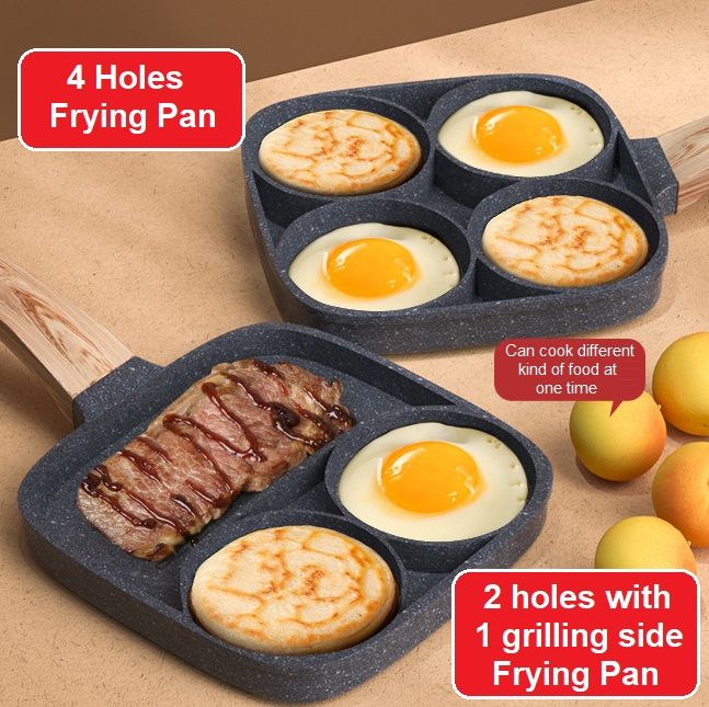 2/4-hole Egg Pan Portable Non-stick Pan Household Kitchen Frying Pan  Durable Non-stick Pans Egg Burger Breakfast Frying Pan