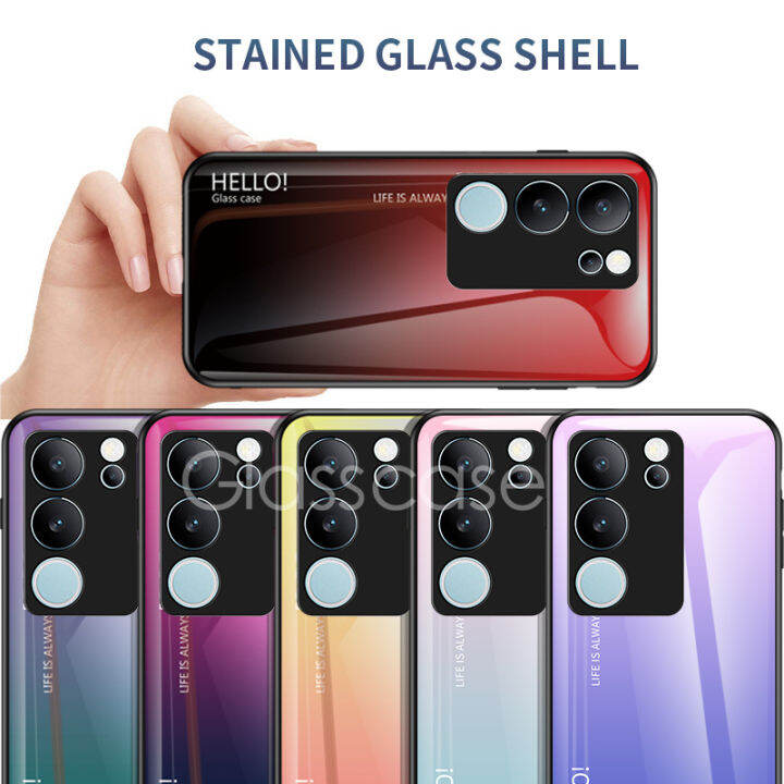 เคสสำหรับ-vivo-v29-5g-สำหรับ-v29-v27-pro-v27e-v29e-v29pro-v27pro-vivov29-5g-2023ไล่ระดับสีกระจกเทมเปอร์เคสโทรศัพท์ฝาหลังกันกระแทกป้องกันกรอบ-tpu-แบบนุ่ม