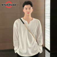 KYUSHUAD แขนยาวสีทึบสำหรับผู้ชาย เสื้อยาวปิดถึงก้นดีไซน์เฉพาะแขนยาว