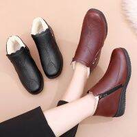 Women Boots Casual Shoes PU Leather Outdoor Warm Cotton 2023 Leather Flat Chaussure