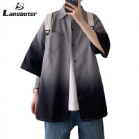 Lansboter เสื้อแขนสั้นผู้ชาย,เสื้อไล่ระดับสีเสื้อลำลองอเมริกันแขนสั้น