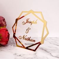 ℡✥☸ Hexagon Acrylic Table Standing Custom Wedding Name Personalized Mirror Frame Acrylic Word Sign Party Decor With Standing Nail