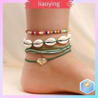 LIAOYING สีรุ้งรุ้ง กำไลลูกปัดแฮนด์เมด เครื่องประดับชายหาด อีลาสติก โซ่เท้าโบฮีเมียน แฟชั่นสำหรับผู้หญิง บนขา ห่วงโซ่เท้า สำหรับผู้หญิง