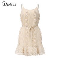 ZZOOI DICLOUD Sexy Spaghetti Strap Ruffles Women Summer Dress Boho Beige Backless Lined Party Beach Sundress Elegant Clothes Ladies