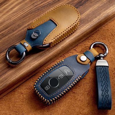 Leather Car Key Cover Case Holder For Mercedes Benz A C E S G Class GLC CLE CLA GLB GLS W177 W205 W213 W222 X167 AMG Accessories