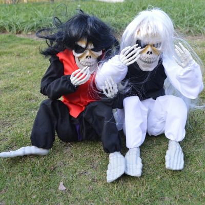 Halloween Horror Decoration Electric Crying Skeleton Ghost Eyes Glowing Scream Tricky Props Haunted House Bar Garden Party Decor