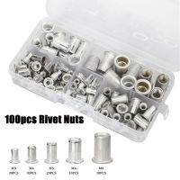 100/90/20pcs อลูมิเนียม M3 M4 M5 M6 M8 Rivet Nuts ใส่ Rivnut Nutsert резьбовые заклепки Flat Head Rivet Nuts การปรับปรุงบ้าน-ef2