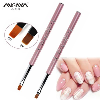【CW】 ANGNYA UV  amp; Gel Extension Tips Carving Size 4 6  Flat Tools Soft Brushes Pink Metal Handle