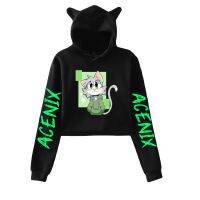 1 Acenix Merch Cat Cropped Hoodies ผู้หญิง/สาว Hooded Crop Tops เสื้อกันหนาวหลวม Acenix Hooded