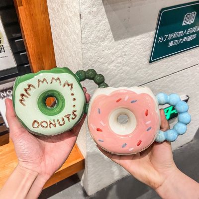 【lz】¤✽  370ML criativo Cartoon cerâmica caneca bonito Donut infantil copo de água do agregado familiar meninas escritório café casal copo