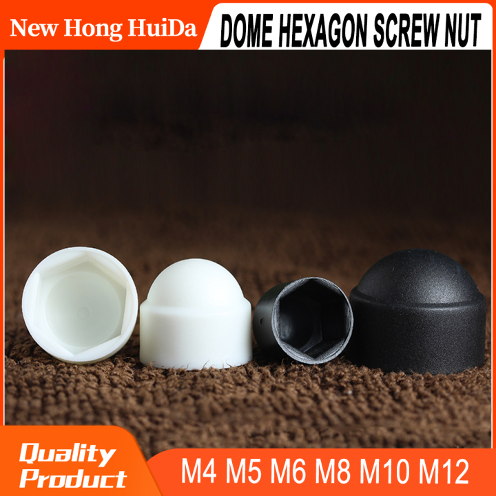 สีดำสีขาว-hex-caps-พลาสติก-pe-ไม่มีป้องกันเกลียว-acron-nut-dome-หกเหลี่ยมสกรู-bolts-nut-m4-m5-m6-m8-m10