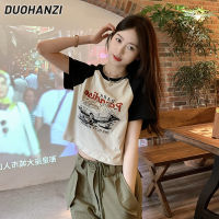 DUOHANZI เสื้อยืดแขนสั้นสำหรับนักเรียน,เสื้อนักเรียนแขนสั้นพิมพ์ลาย