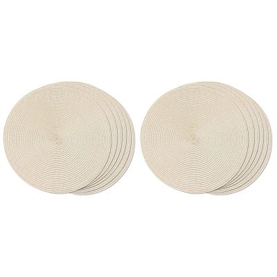 Round Braided Placemats Set of 12 Table Mats for Dining Tables Woven Washable Non-Slip Place Mats 15 Inch(Beige)