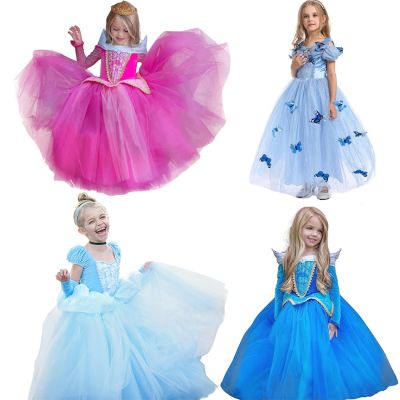 Girl Princess Dress up Costume Aurora Cendrillon Belle Jasmine Sleeping Beauty Dresses Child Kids Party Halloween Fancy Frock