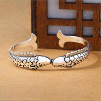 New Exquisite Cute Fish 925 Sterling Silver Jewelry Bracelets Pisces Double Fish Ethnic Style Retro Bangles