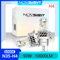 Novsight N35 9003 HB2 H4 LED ไฟหน้าหลอดไฟ 6000K สีขาว Super Bright LED Light สำหรับรถยนต์ High/Low Beam หมอกโคมไฟ 50W 10000LM Plug and Play ในสต็อก 2 ชิ้นรับประกัน 1 ปีจัดส่งฟรี