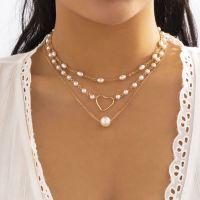 Accessories: Versatile Geometric Bead Chain, Stacked Necklace, Niche Imitation Pearl Openwork Love Necklace