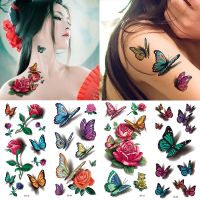 3D Butterfly Tattoos Sticker for Women Temporary Body Art Tattoo Sticker Rose Flower Feather Tattoo lady Waterproof Fake Tatoo Stickers