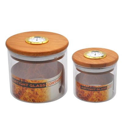 [COD] New bamboo and shredded tobacco sealed jar vacuum moisture-proof wooden moisturizing with hygrometer transparent Stash Jar