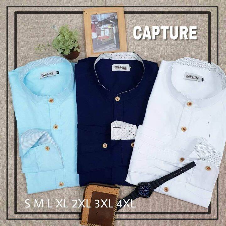 capture-shirt-เสื้อเชิ้ตผู้ชายแขนยาว-คอจีน-สีขาว-เขียวมิ้นท์-กรม-มีถึงอก-48-นิ้ว