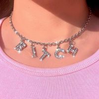 №▪ Necklace Jewelry Punk Personality Fashion Rhinestone Letter Necklace Women Gothic Statement Necklace Gifts Bijoux Chain